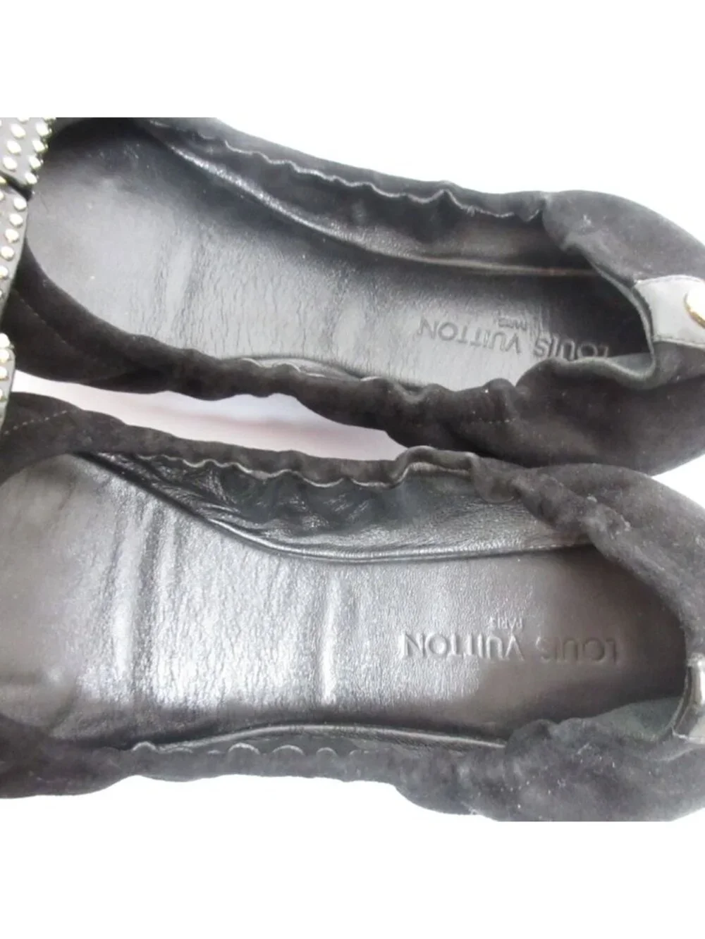 Louis Vuitton Ribbon Motif Suede Leather Ballet Shoes Flat Pumps Black